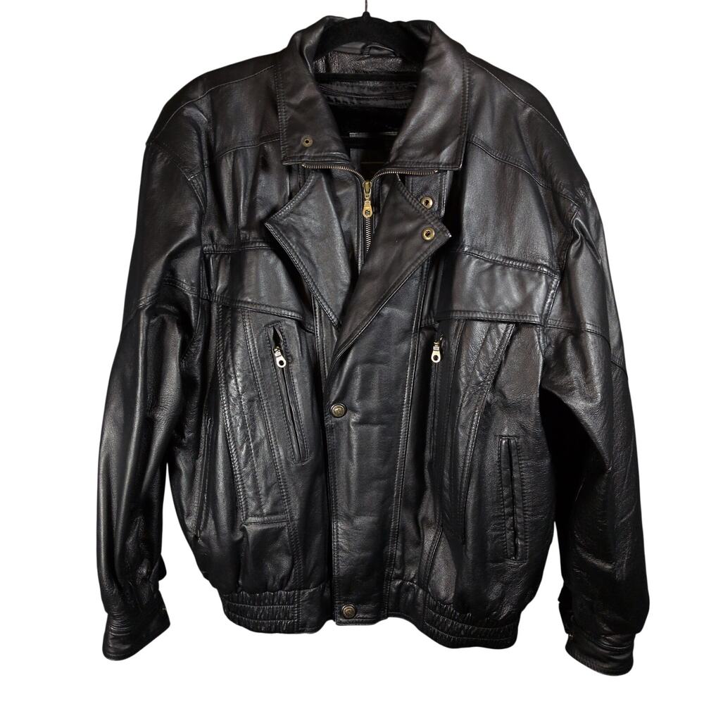 Vintage Sergio Vadducci Mens Black Biker Leather Jacket Moto Removable Lining XL